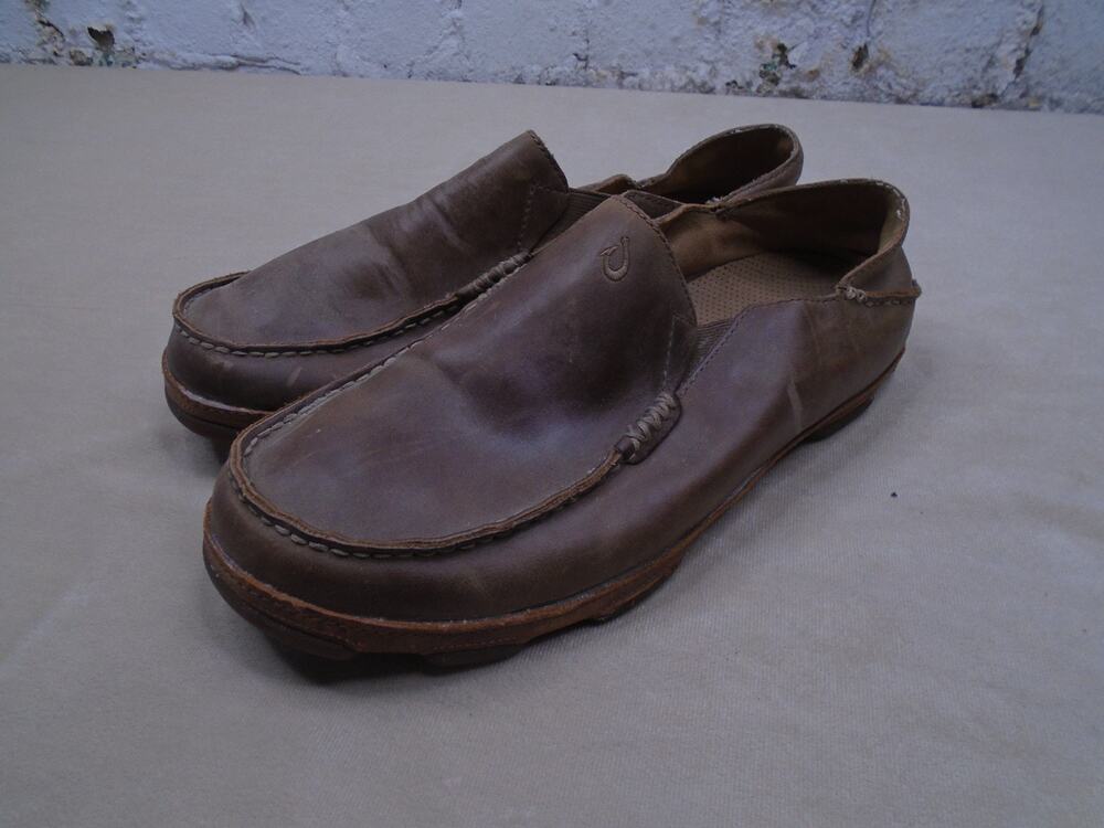 Olukai Moloa Kapa Slip On Shoes Mens Size 11.5 Brown Loafer Slipper Moc Leather